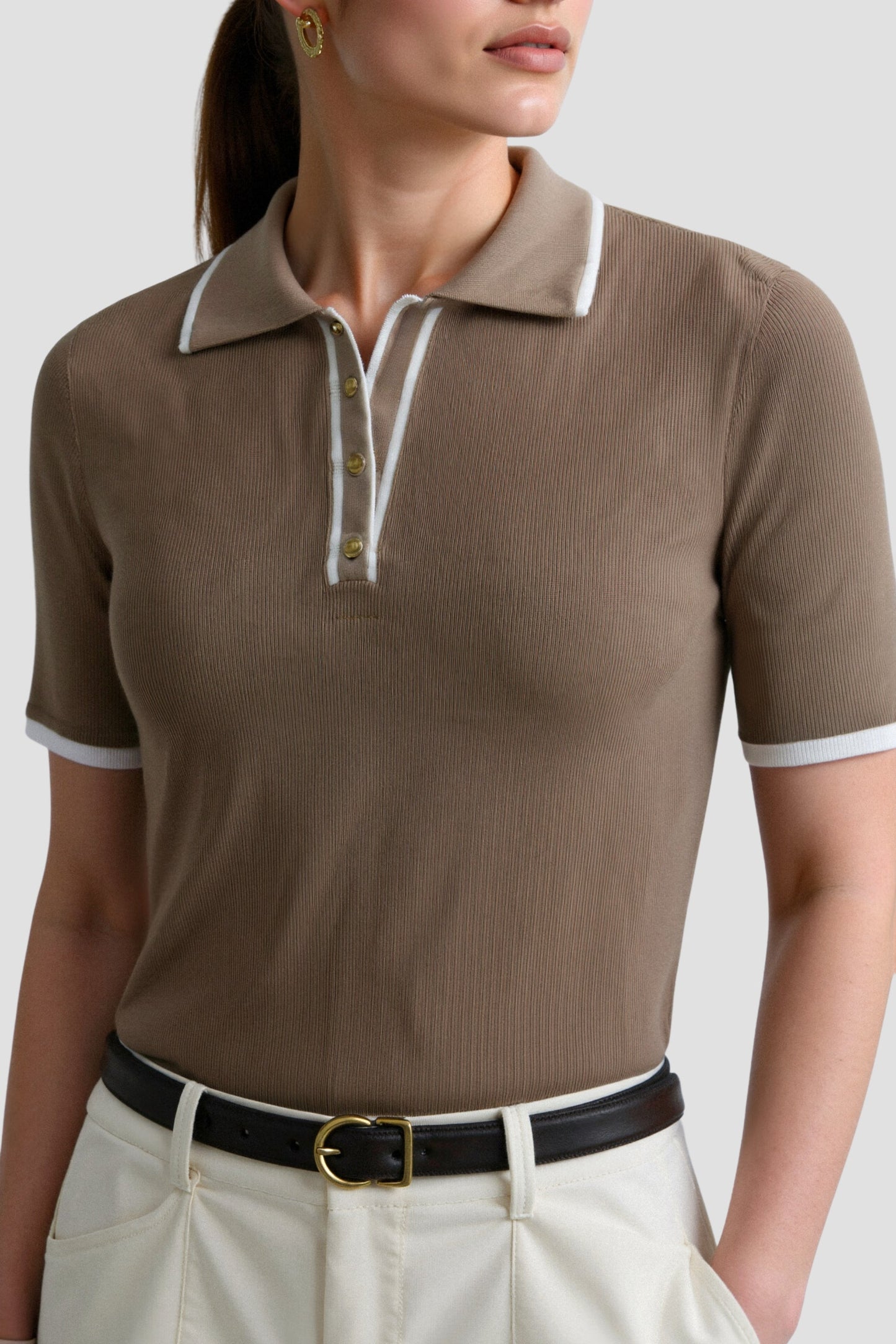 Contrast Elegant Trim Button Up Polo
