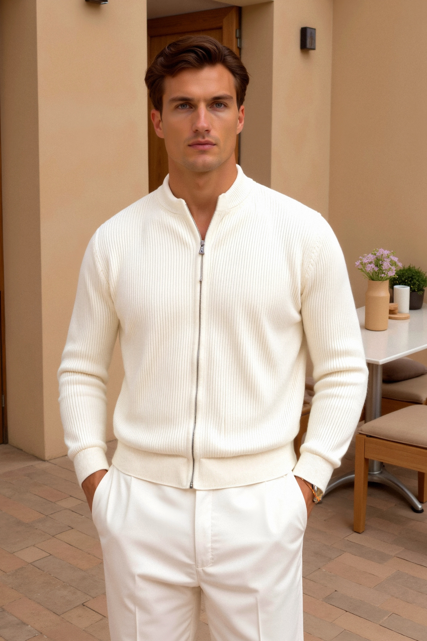 NOBA Solid Knitted Crew Neck Cardigan